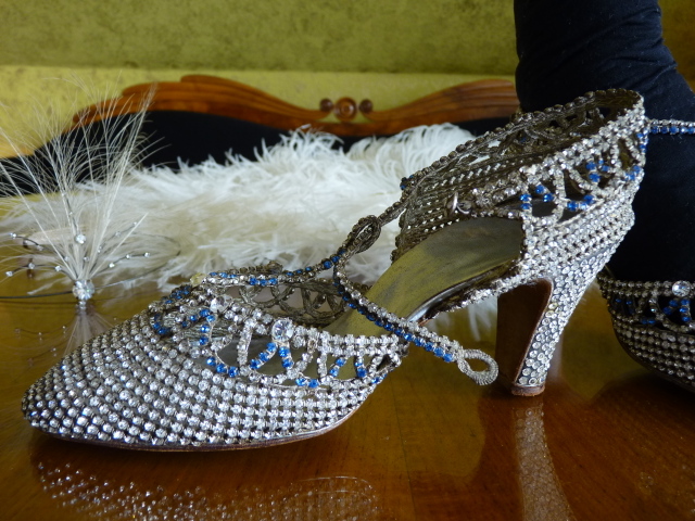 BEAUTIFUL French 1920s Vintage Pair Silver Lame Evening Shoes With  Rhinestone Shoe Clips Shabby Victorian Edwardian BROCANTE As-is 