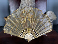 Gold Lace and Sequin Evening Fan ca. 1880 – Antique Victorian Hand Fan