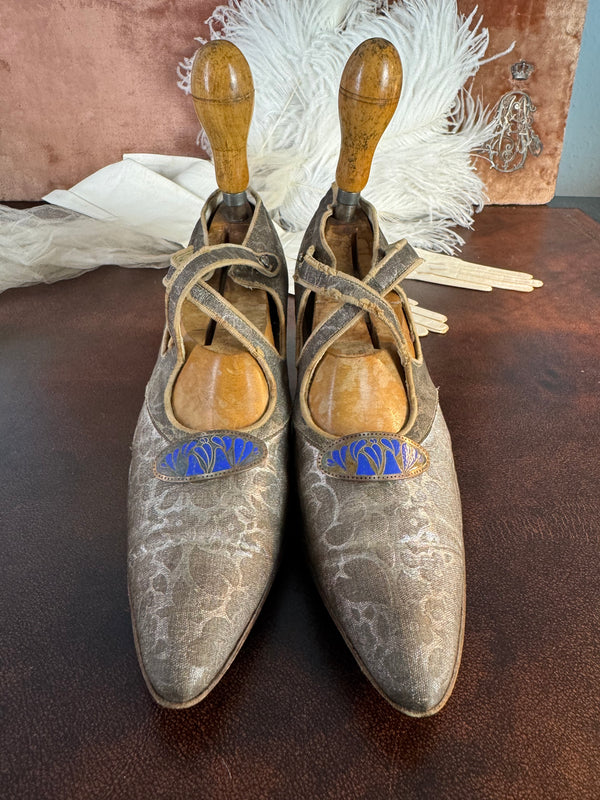 WIENER WERKSTÄTTE Shoes, Enamel Medaillons, Vienna, ca. 1910