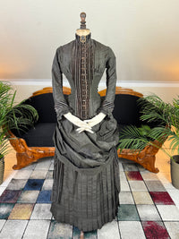 Antique Victorian Bustle Day Dress – American Satin Ensemble circa 1880