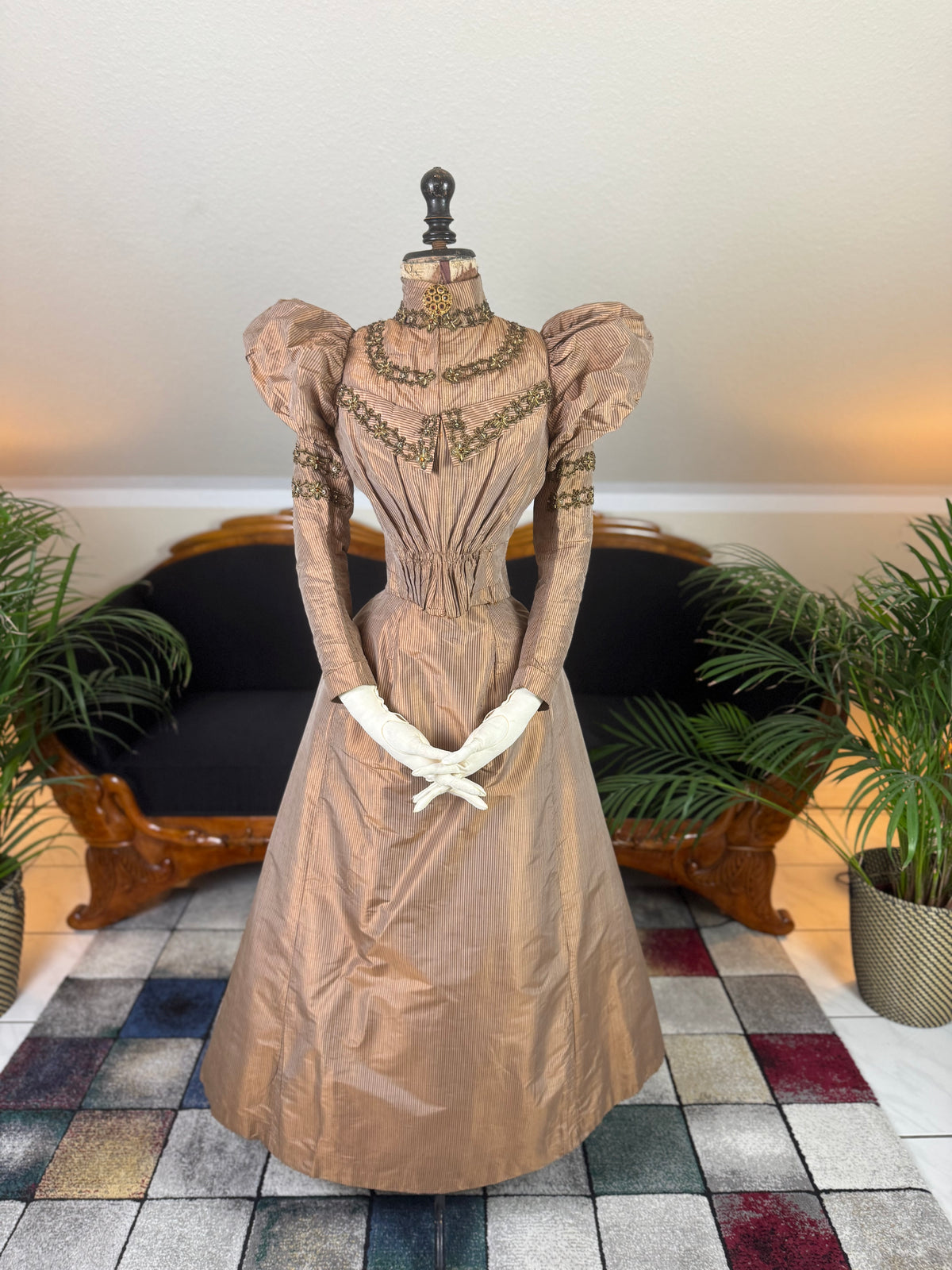 Antique Victorian Paper Silk Day Dress – England circa 1898
