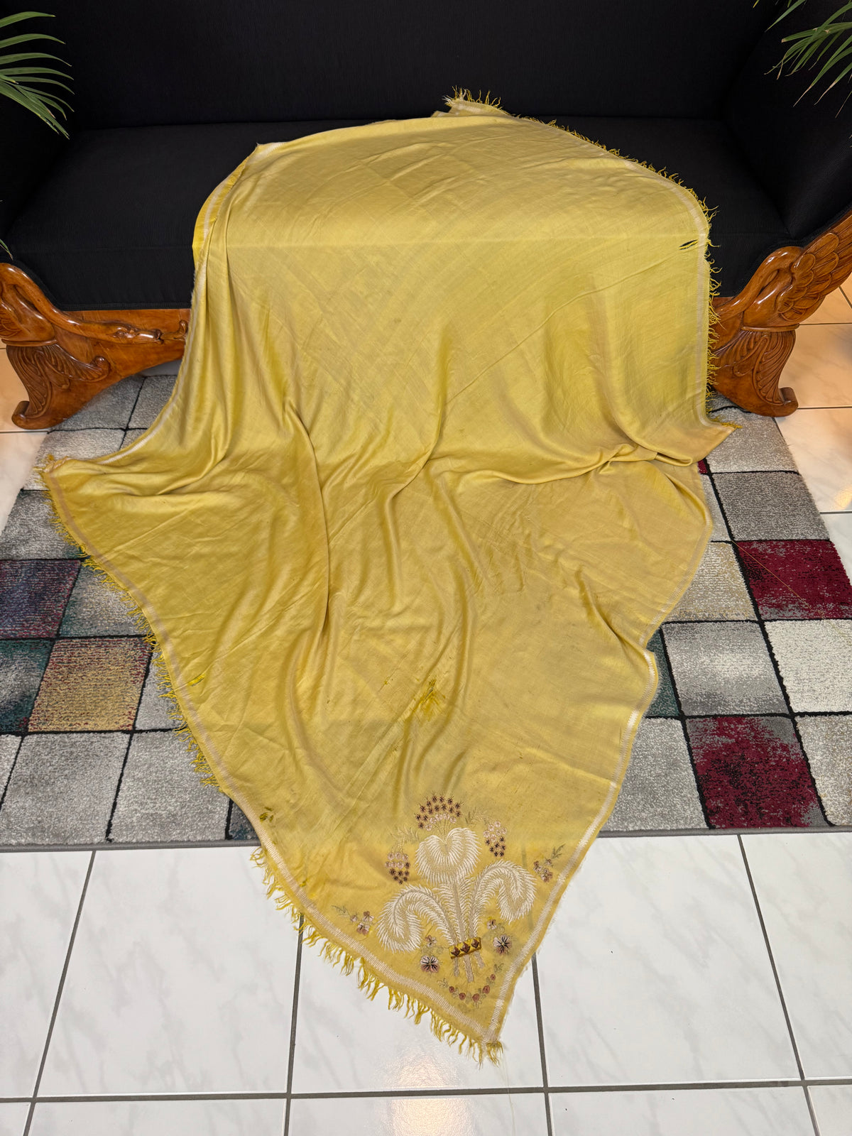 Regency Shawl with Prince of Wales’s Feathers Embroidery, ca. 1805