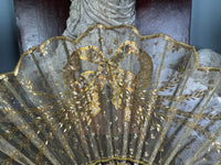 Gold Lace and Sequin Evening Fan ca. 1880 – Antique Victorian Hand Fan