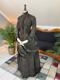 Antique Victorian Bustle Day Dress – American Satin Ensemble circa 1880