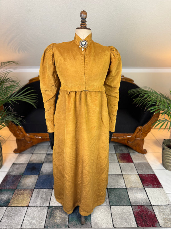 Antique Regency Gown in Gold Moiré Silk, ca. 1815-1820