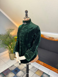 Rare Victorian Riding Jacket, ca. 1878 - Green Velvet, Quilted Silk Lining, Historic Equestrian Fashion