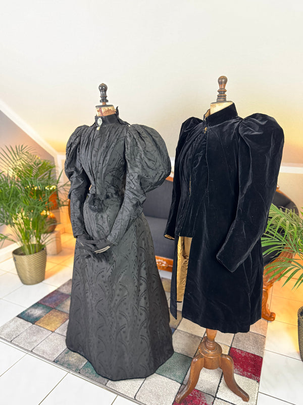 Victorian Silk Dress with Velvet Coat, ca. 1895 - Authentic American Antique Fashion