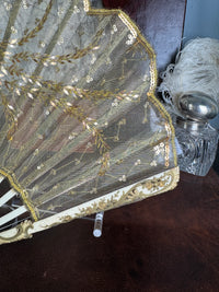 Gold Lace and Sequin Evening Fan ca. 1880 – Antique Victorian Hand Fan