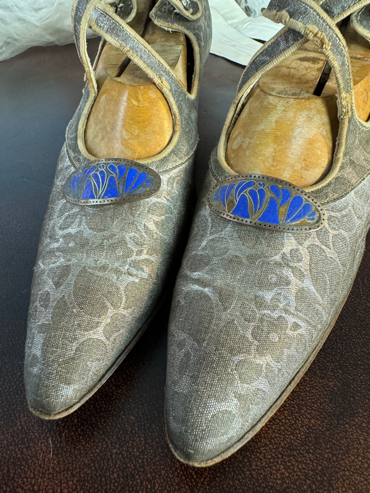 WIENER WERKSTÄTTE Shoes, Enamel Medaillons, Vienna, ca. 1910