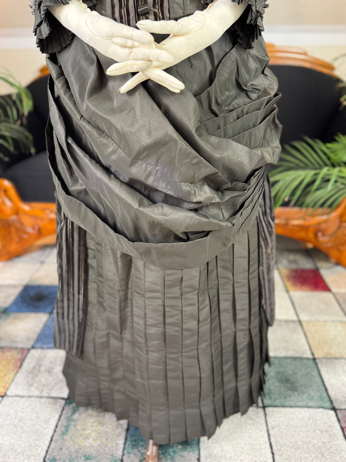 Antique Victorian Bustle Day Dress – American Satin Ensemble circa 1880