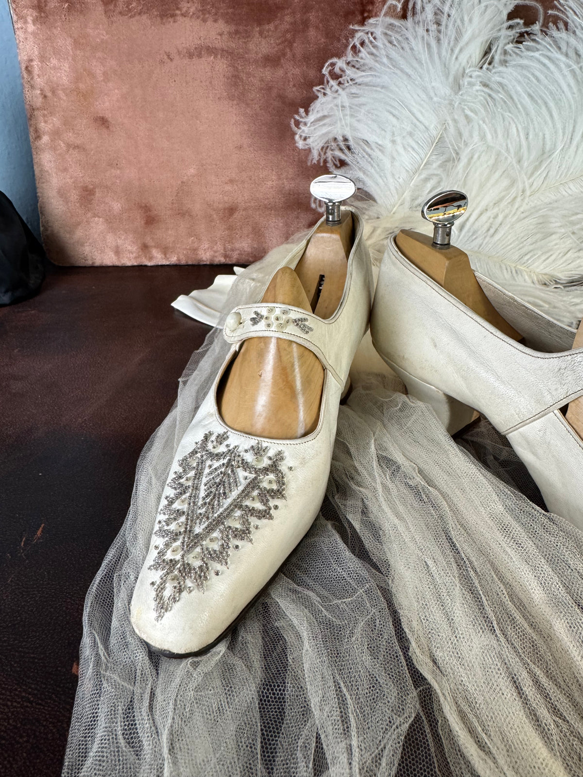Antique Evening Shoes in Goatskin Leather, England, ca. 1907