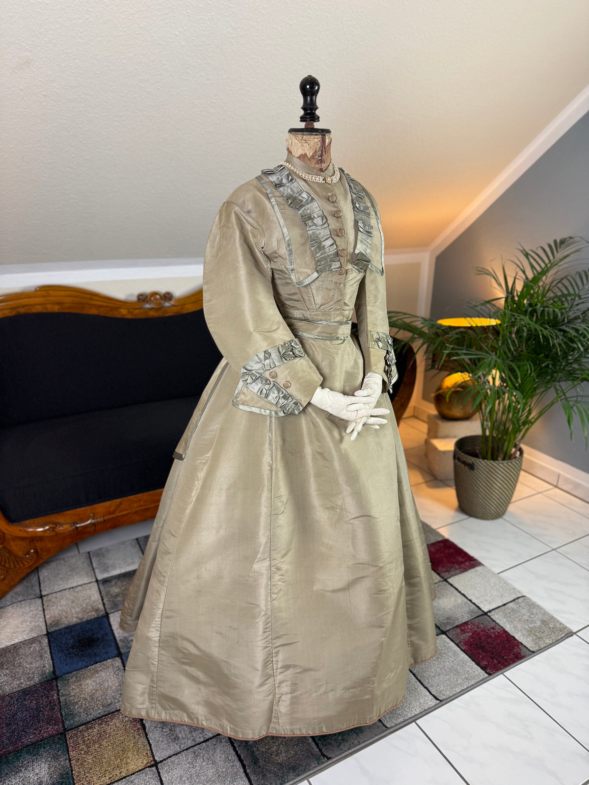 Antique Victorian Silk Gown, England, ca. 1868