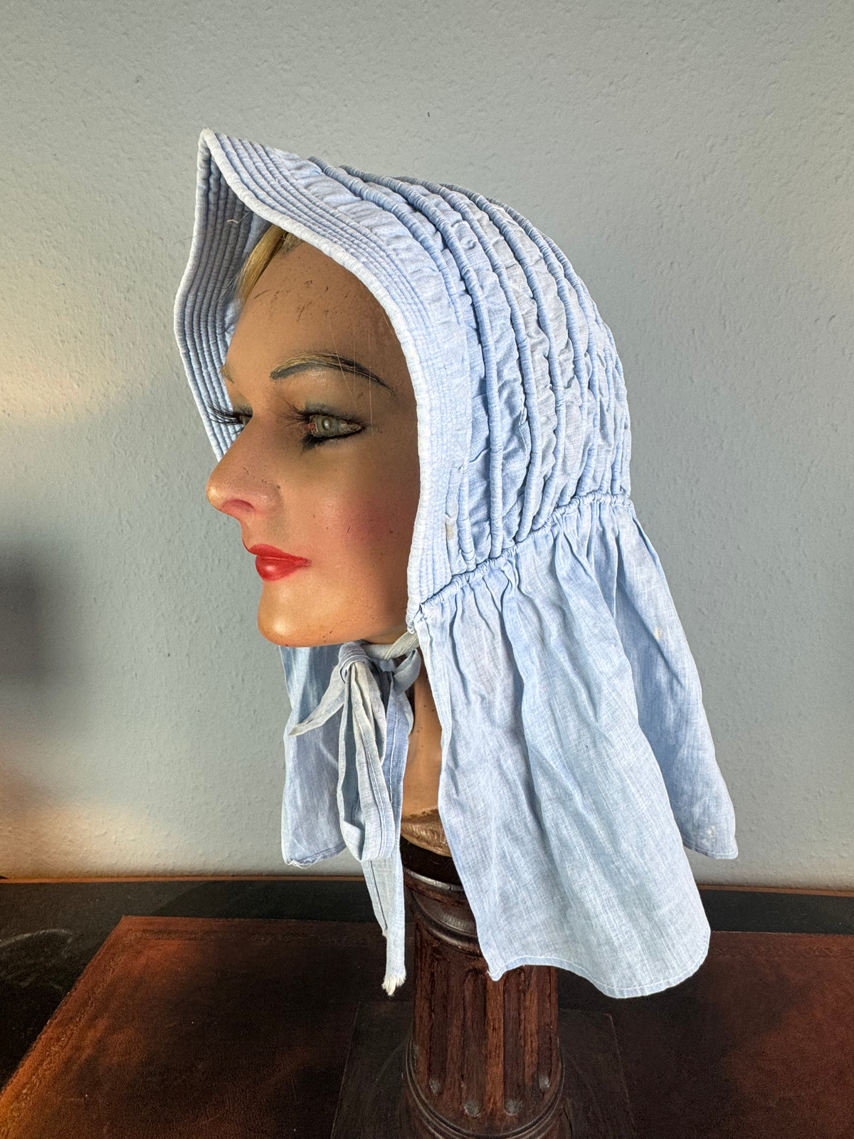 Antique Victorian Light‑Blue Quilted Cotton Sunbonnet, ca. 1900