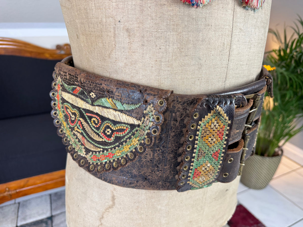 Traditional Leather Satchel with Feather-Quill Embroidery – Transylvania, ca. 1810