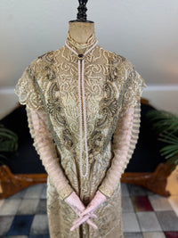 Antique Edwardian Evening Dress ca. 1908 – Painted Silk Panels & Crochet Lace Couture