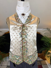 Antique Waistcoat & Blue Silk Knee‑Length Trousers, ca. 1790 – Embroidered Floral Menswear Ensemble