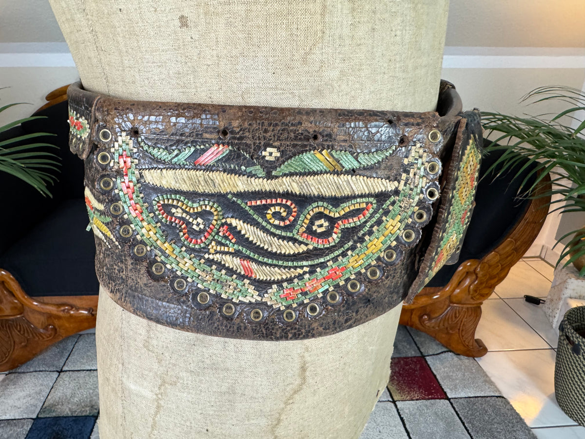 Traditional Leather Satchel with Feather-Quill Embroidery – Transylvania, ca. 1810