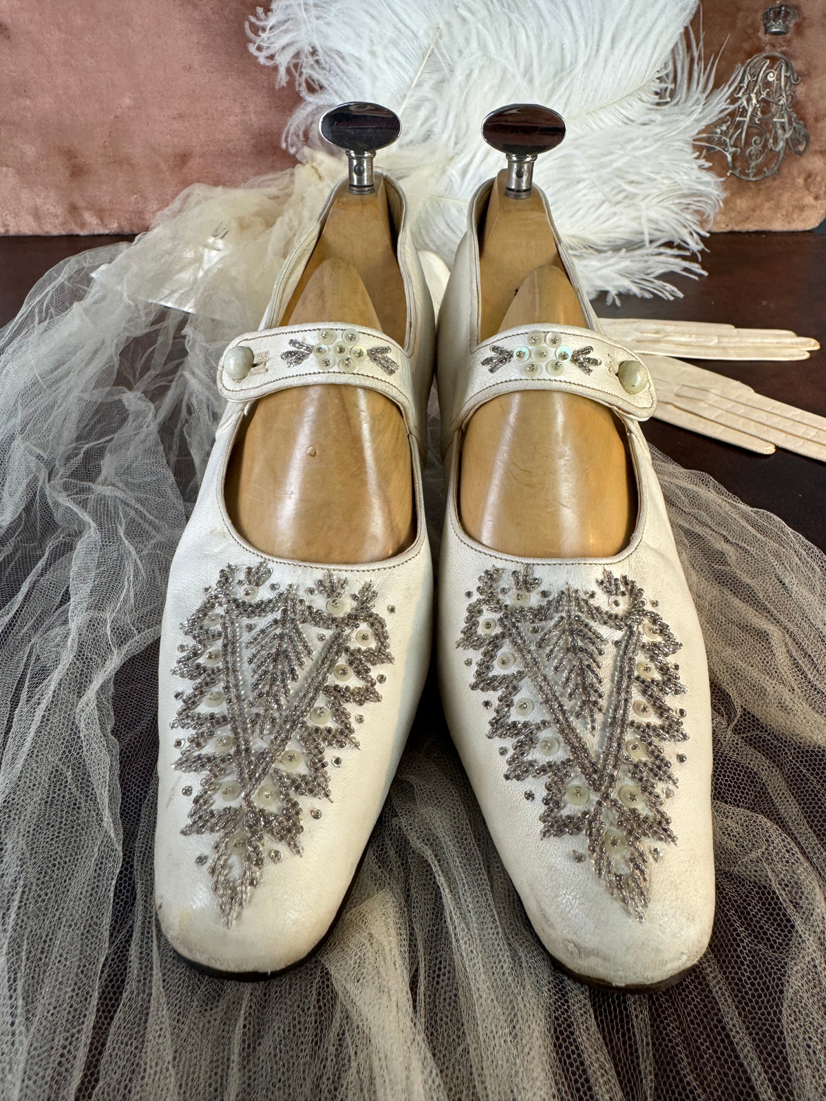 Antique Evening Shoes in Goatskin Leather, England, ca. 1907