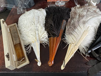 Set of Four Feather Fans and Three Antique Hand Fans – Late 19th to Early 20th Century
