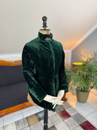 Rare Victorian Riding Jacket, ca. 1878 - Green Velvet, Quilted Silk Lining, Historic Equestrian Fashion