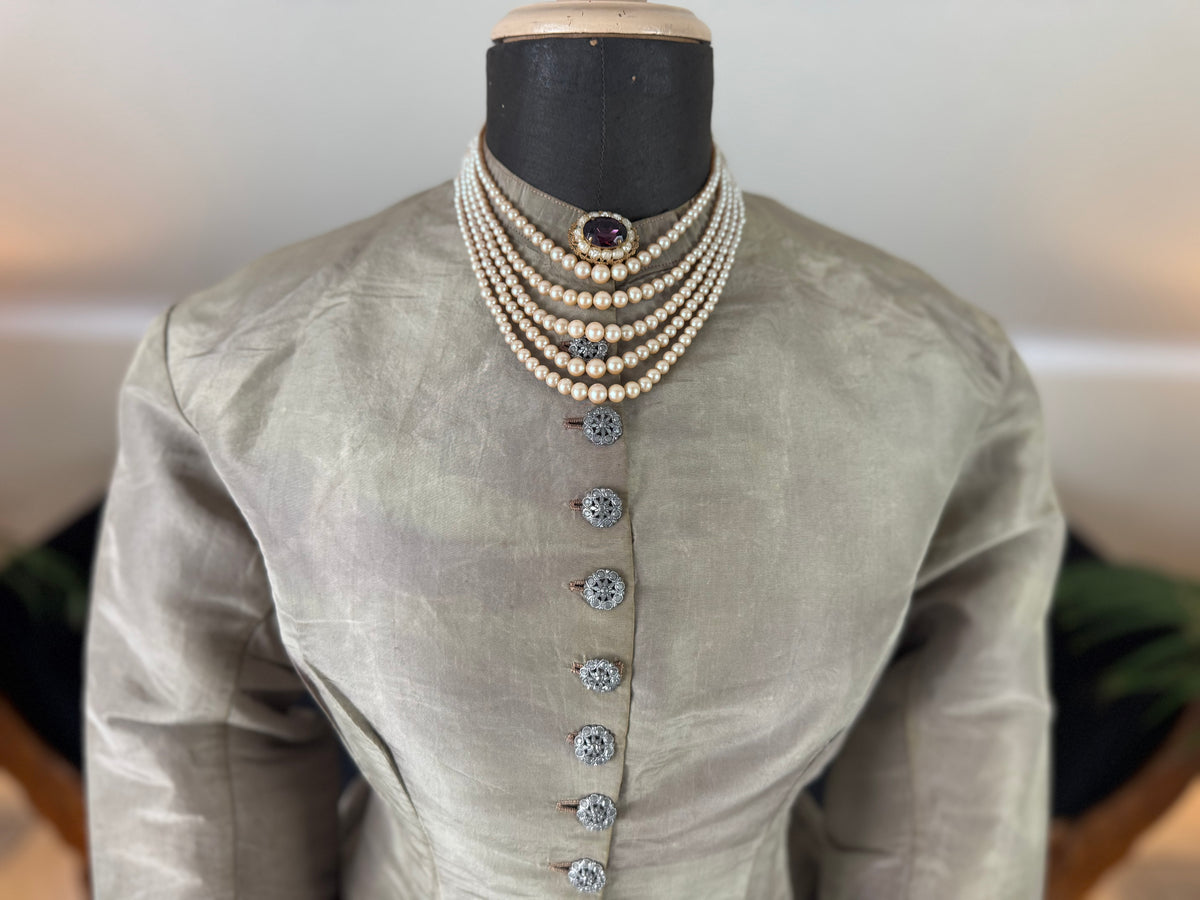 RILEY Silk Day Dress with Swallowtail Bodice, Stamford, ca. 1867