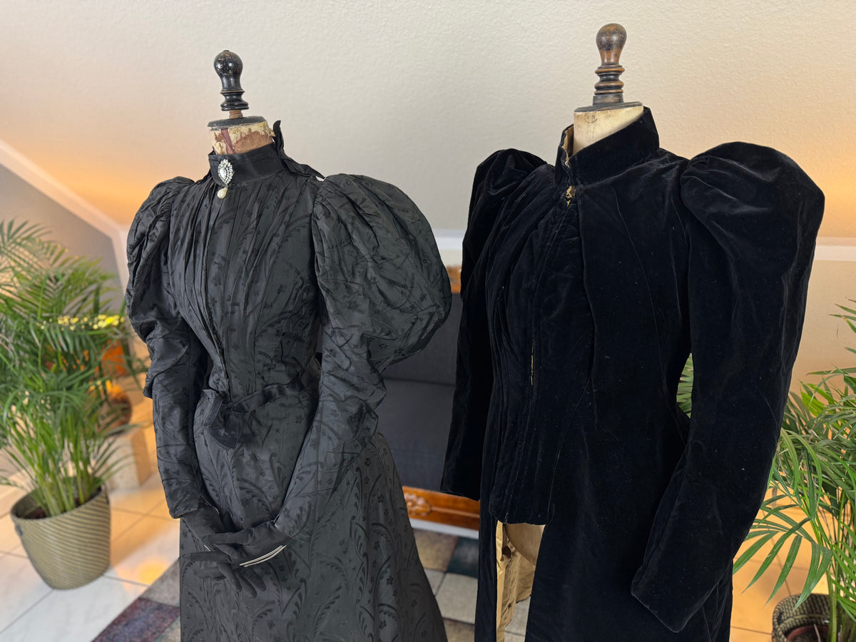 Victorian Silk Dress with Velvet Coat, ca. 1895 - Authentic American Antique Fashion