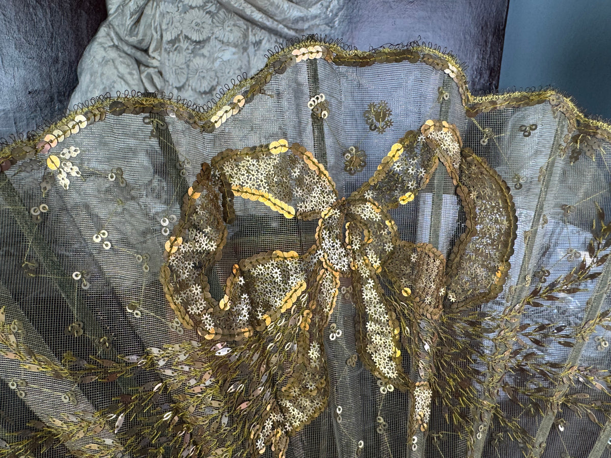Gold Lace and Sequin Evening Fan ca. 1880 – Antique Victorian Hand Fan
