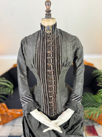 Antique Victorian Bustle Day Dress – American Satin Ensemble circa 1880