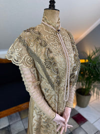Antique Edwardian Evening Dress ca. 1908 – Painted Silk Panels & Crochet Lace Couture