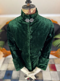 Rare Victorian Riding Jacket, ca. 1878 - Green Velvet, Quilted Silk Lining, Historic Equestrian Fashion