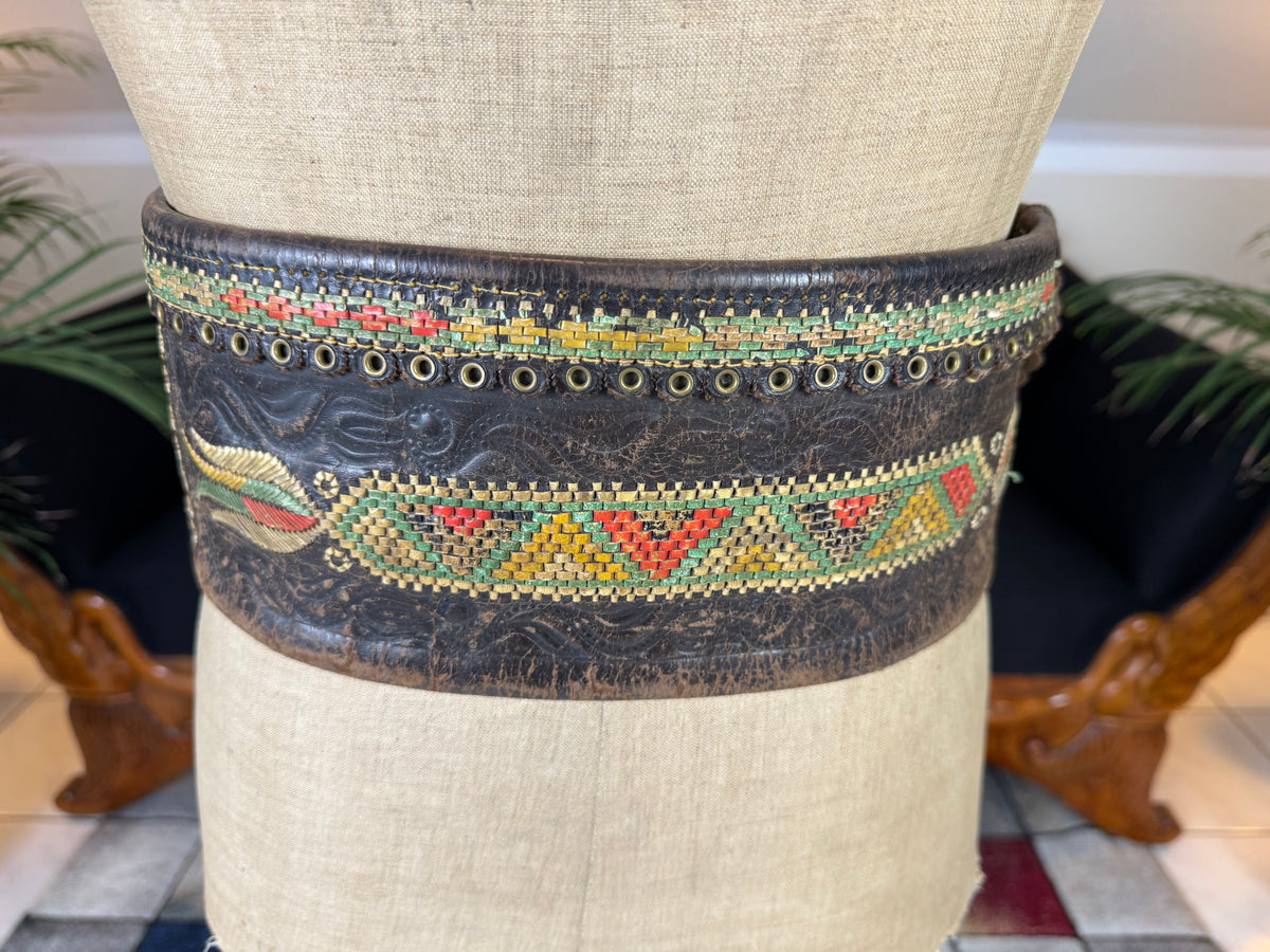 Traditional Leather Satchel with Feather-Quill Embroidery – Transylvania, ca. 1810