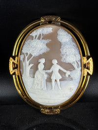 Biedermeier Shell Cameo ca. 1848 – Romantic Lovers in a Park