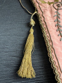 Regency Metalwork Reticule, ca. 1810 – Pink Moiré Grosgrain Bag with Silver & Gold Embroidery