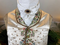 Antique Waistcoat & Blue Silk Knee‑Length Trousers, ca. 1790 – Embroidered Floral Menswear Ensemble