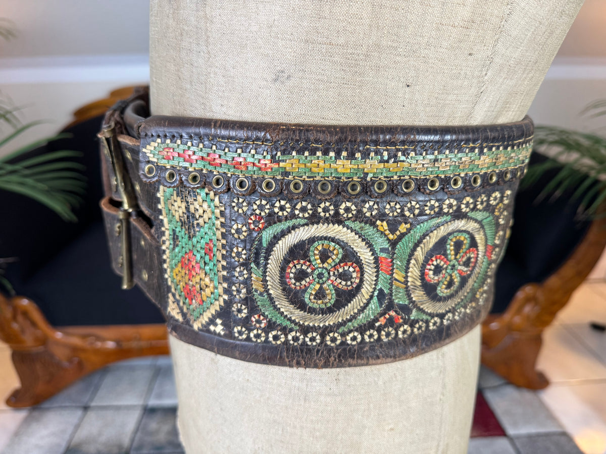 Traditional Leather Satchel with Feather-Quill Embroidery – Transylvania, ca. 1810