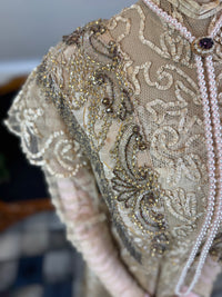 Antique Edwardian Evening Dress ca. 1908 – Painted Silk Panels & Crochet Lace Couture
