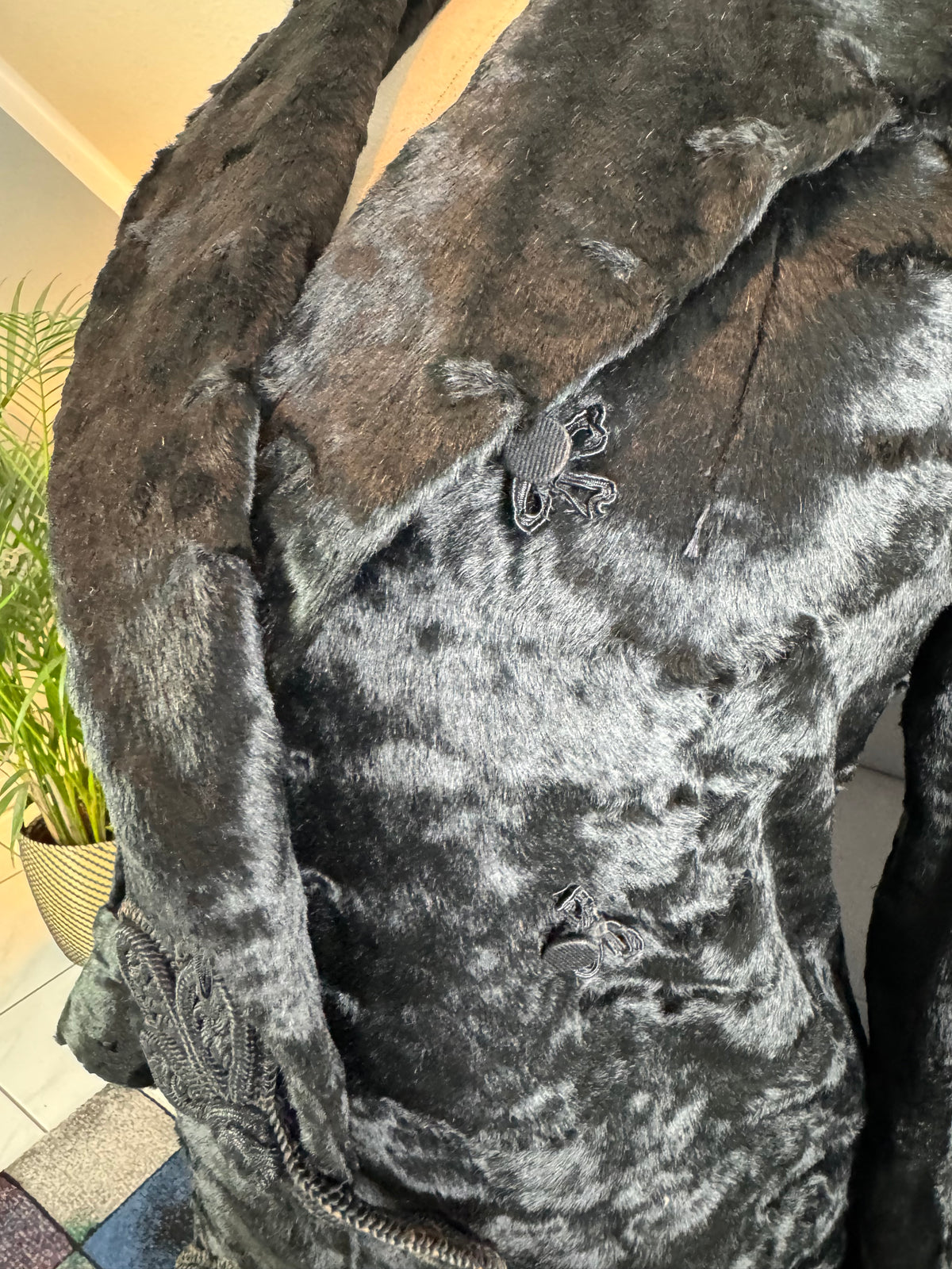Edwardian ca. 1904 Long Black Faux Beaver‑Fur Coat – Victor Tailoring Co., Chicago