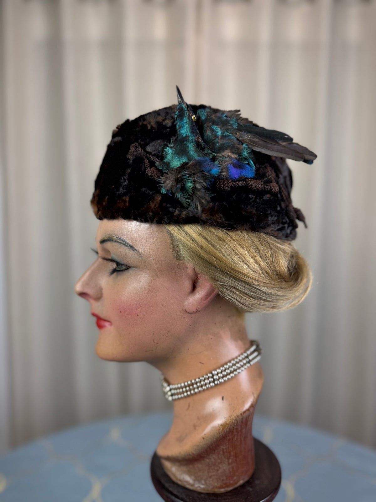 ROYAL Beaver Fur and Bird Hat, from the estate of Princess Clementine d'Orléans, Princess of Saxe-Coburg and Gotha-Koháry, ca. 1860