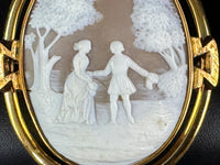 Biedermeier Shell Cameo ca. 1848 – Romantic Lovers in a Park