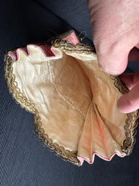 Regency Metalwork Reticule, ca. 1810 – Pink Moiré Grosgrain Bag with Silver & Gold Embroidery