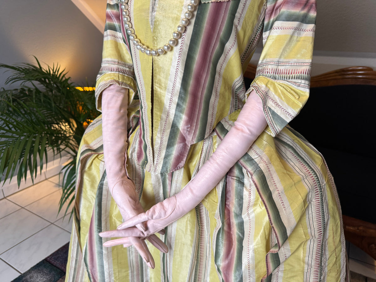 A Yellow, Green and Pink Striped Silk Taffeta Robe à l’Anglaise, ca. 1770