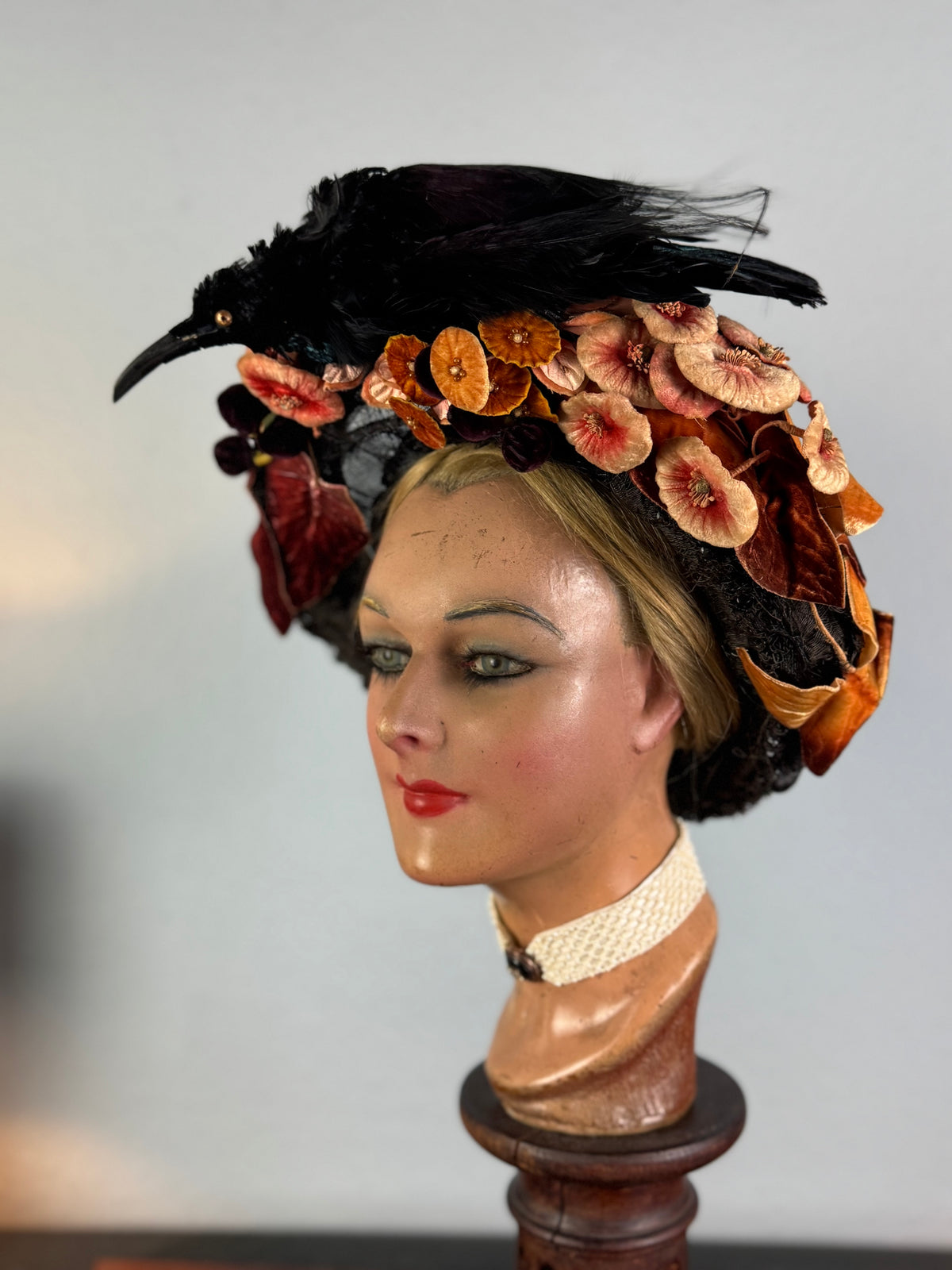 Antique Bird Hat, England, ca. 1904 – Edwardian Feather Trim Millinery