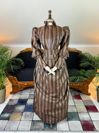 Antique Victorian Striped Day Dress – American Silk Ensemble circa 1891