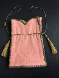 Regency Metalwork Reticule, ca. 1810 – Pink Moiré Grosgrain Bag with Silver & Gold Embroidery