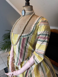 A Yellow, Green and Pink Striped Silk Taffeta Robe à l’Anglaise, ca. 1770