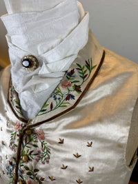 Antique Waistcoat & Blue Silk Knee‑Length Trousers, ca. 1790 – Embroidered Floral Menswear Ensemble