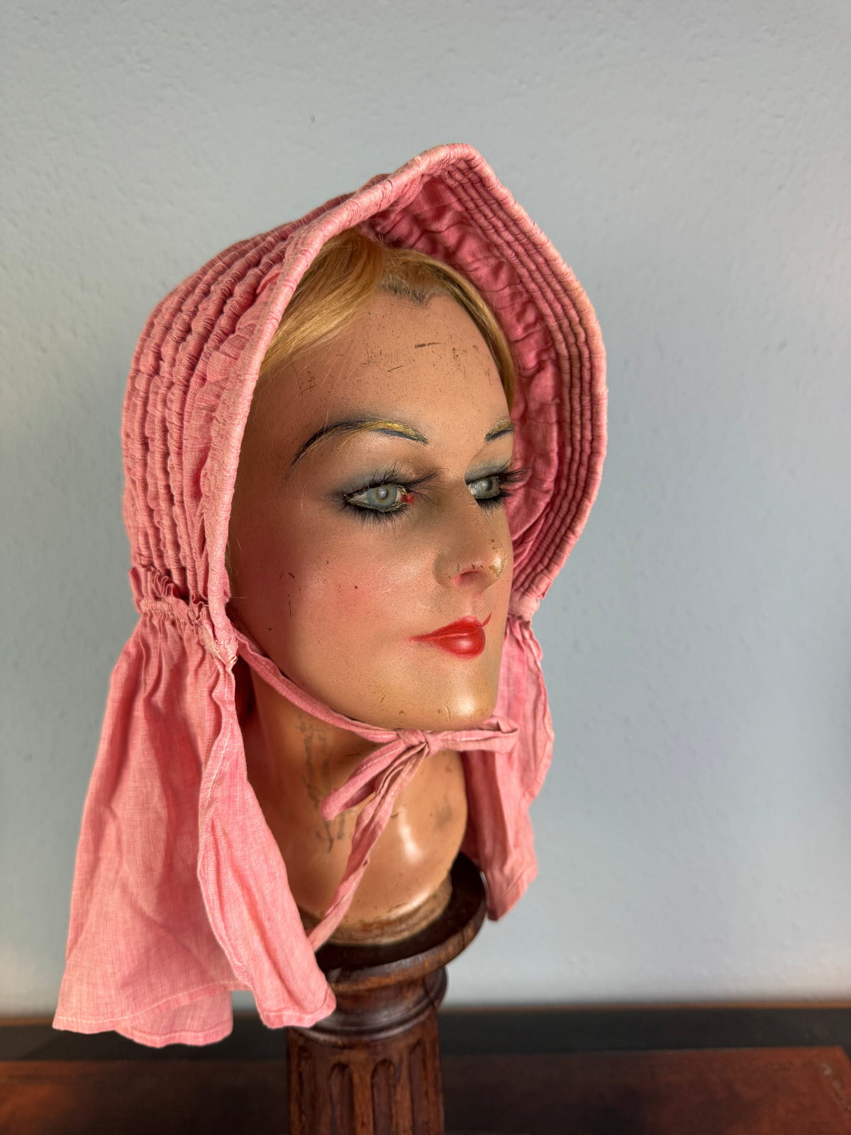Antique Victorian Pink Quilted Sunbonnet, ca. 1900