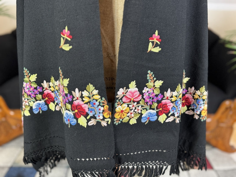 Wool Scarf with Embroidered Floral Motifs, ca. 1900