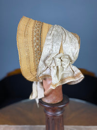 Antique crinoline-period garment from 1849 made of wire, straw, silk ribbons and damask lining in excellent condition