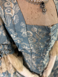 Robe à la Française in blue and cream silk damask – Authentic Eighteenth‑Century Gown, ca. 1770